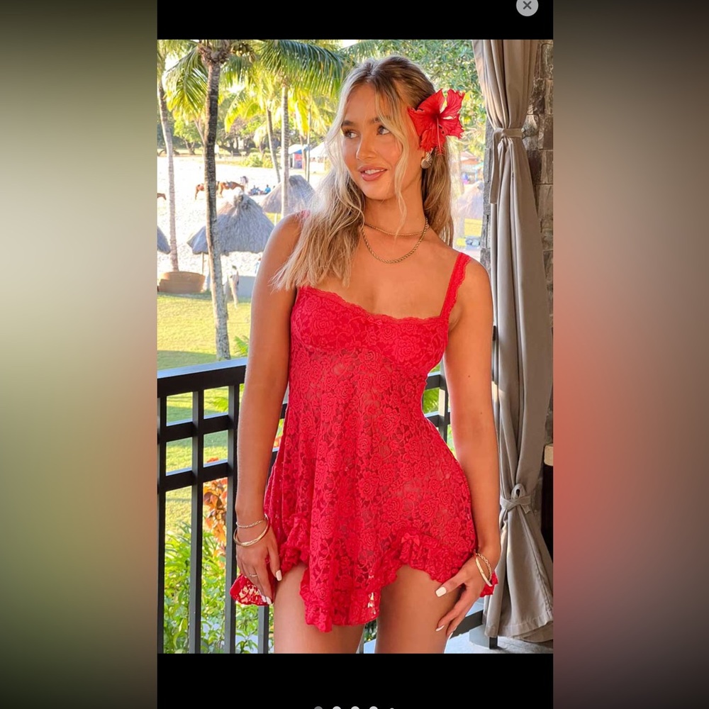 Beginning Boutique Red Lace Mini Dress